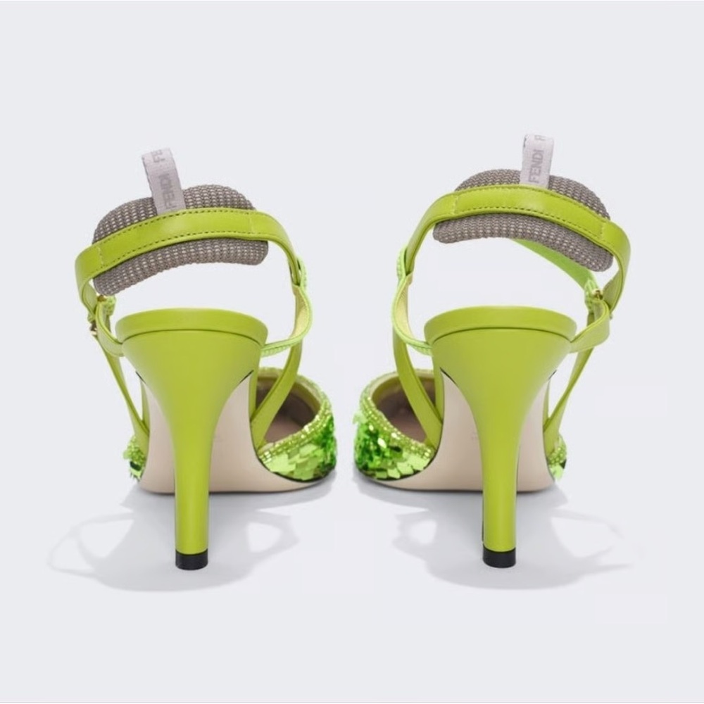 ✨ Authentic FENDI Green Sequin High-Heeled Slingbacks – Statement Glam ✨ - Picture 4 of 7